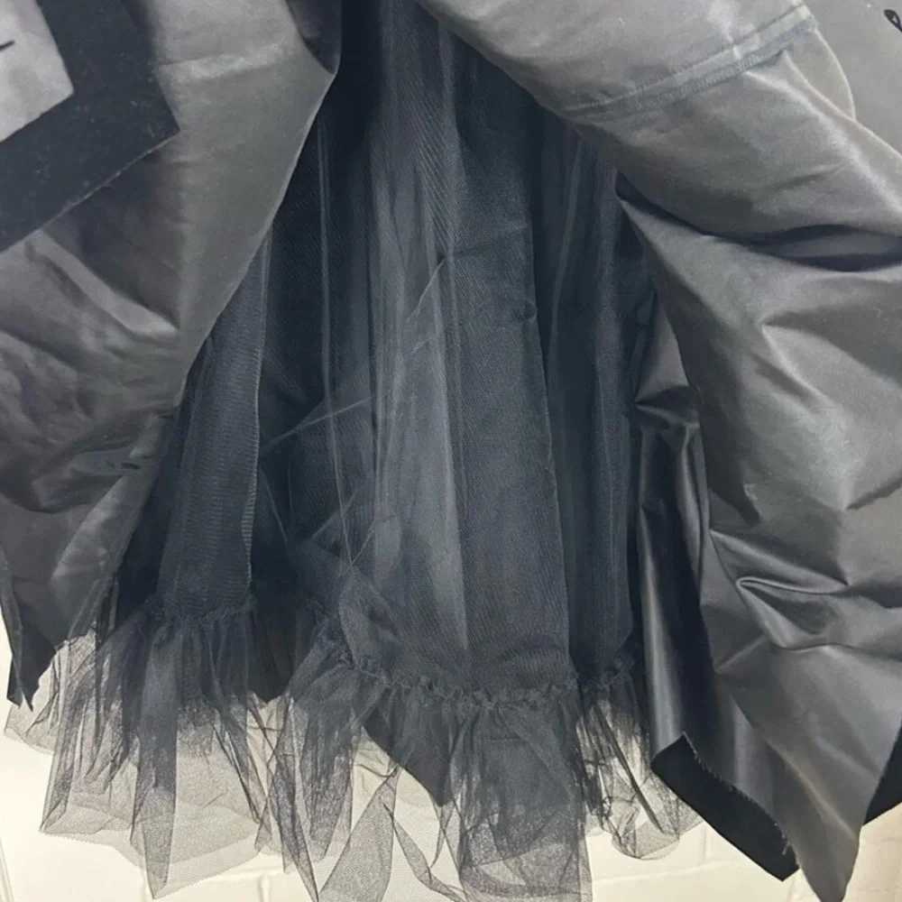 Rare Vintage Betsey Johnson Strapless Gray w/Black Velvet Trim Witchy Goth Dress - Picture 14 of 15